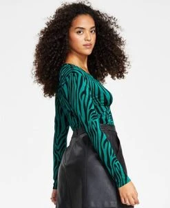 Bar III Women's V-Neck Zebra-Print Bodysuit, Created For Macy's -Anne Klein Sales Store 22663831 fpx