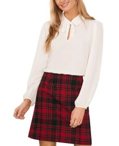 CeCe Women's Long-Sleeve Imitation-Pearl-Detail Peter-Pan-Collar Blouse