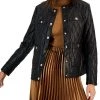 Anne Klein Women's Faux-Leather Quilted Snap Jacket