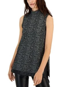 Anne Klein Women's Jacquard Faux-Leather-Trim Tunic