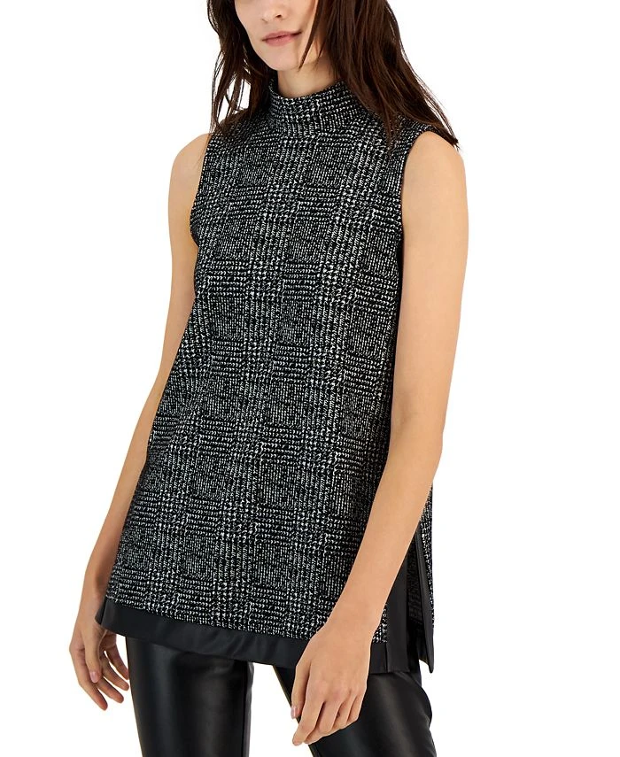 Anne Klein Women's Jacquard Faux-Leather-Trim Tunic 1 Anne Klein Women's Jacquard Faux-Leather-Trim Tunic