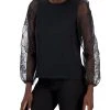 Anne Klein Women's Crewneck Sheer-Puff-Sleeve Top