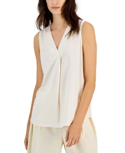 Anne Klein Women's Sleeveless Pleat-Front V-Neck Top -Anne Klein Sales Store 22676128 fpx