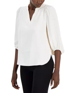 Anne Klein Women's Split-Neck 3/4-Sleeve Elastic-Cuff Top