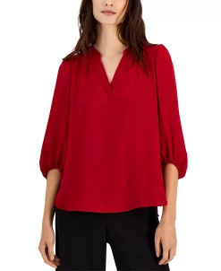 Anne Klein Women's Split-Neck 3/4-Sleeve Elastic-Cuff Top -Anne Klein Sales Store 22676162 fpx