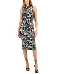 INC International Concepts Women's Zebra Foil Printed Fitted Midi Dress, Created For Macy's