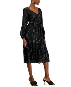 INC International Concepts Women's Printed Jacquard Blouson-Sleeve Dress, Created For Macy's -Anne Klein Sales Store 22676477 fpx