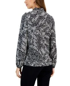 Kasper Women's Printed Tie V-Neck Ruffled Long-Sleeve Top -Anne Klein Sales Store 22677621 fpx