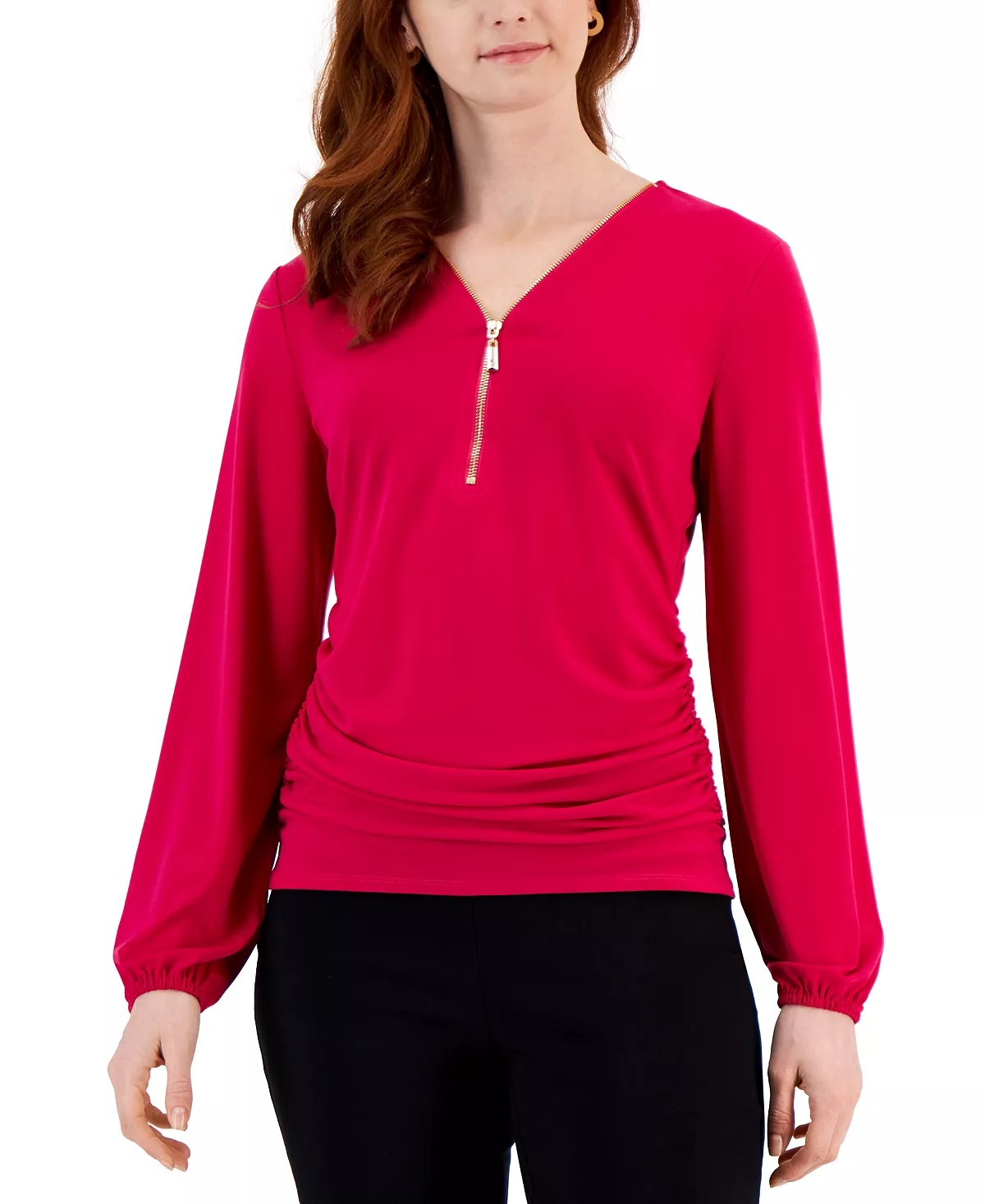 JM Collection Women's Zip-Front Ruched Top, Created For Macy's 1 JM Collection Women's Zip-Front Ruched Top, Created For Macy's