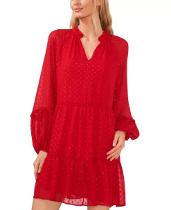 CeCe Women's Long Sleeve Tiered Clip-Dot Babydoll Dress -Anne Klein Sales Store 22678753 fpx