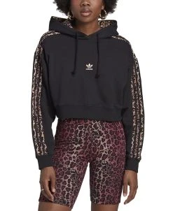 ADIDAS Women's Animal-Trim Logo-Print Cotton Hoodie