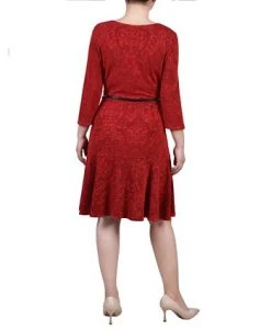 NY Collection Women's 3/4 Sleeve Jacquard Ponte Belted Dress -Anne Klein Sales Store 22698862 fpx