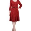 NY Collection Women's 3/4 Sleeve Jacquard Ponte Belted Dress
