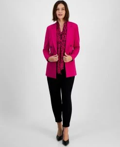 Bar III Women's Compression Boyfriend Blazer, Animal Print Bow Blouse, & Pleat-Front Ankle Pants, Created For Macy's