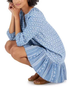 Style & Co Women's Printed Chambray Peasant Dress, Created For Macy's 8 Style & Co Women's Printed Chambray Peasant Dress, Created For Macy's -Anne Klein Sales Store 22705022 fpx