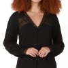 Black Tape Women's Long-Sleeve Lace-Insert Jacquard Blouse
