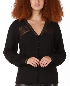 Black Tape Women's Long-Sleeve Lace-Insert Jacquard Blouse
