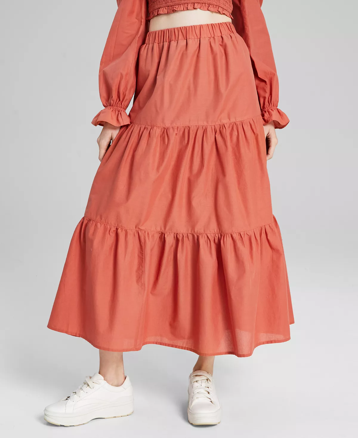 And Now This Women's Cotton Tiered Pull-On Maxi Skirt 1 And Now This Women's Cotton Tiered Pull-On Maxi Skirt