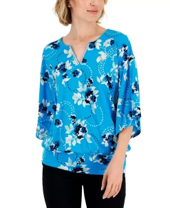 JM Collection Women's Serafina Bouquet 3/4-Sleeve Top, Created For Macy's -Anne Klein Sales Store 22718667 fpx