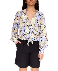 Sanctuary Women's Floral Tie-Front V-Neck Blouse