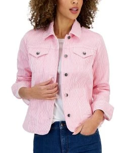 Charter Club Women's Striped Denim Trucker Jacket, Created For Macy's