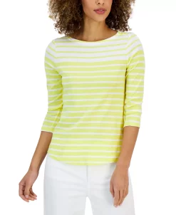 Charter Club Women's Striped Boat-Neck 3/4-Sleeve Top, Created For Macy's -Anne Klein Sales Store 22722820 fpx