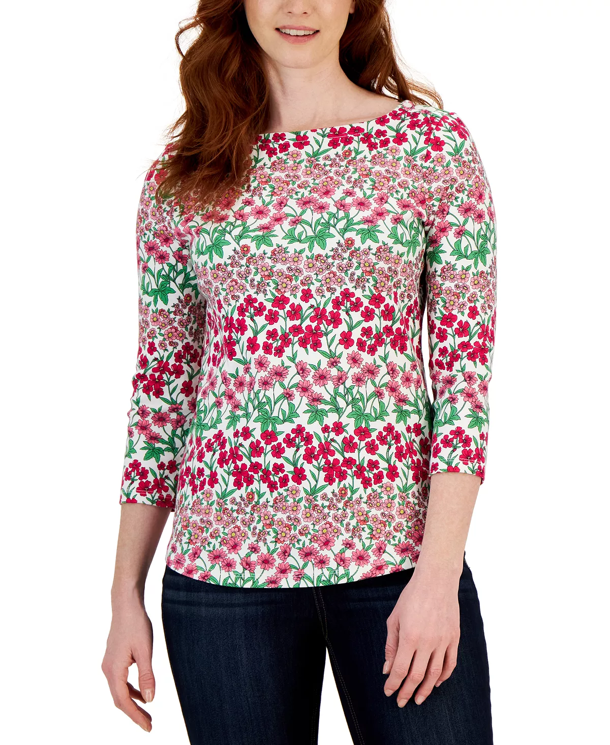 Charter Club Women's Mixed-Print Boat-Neck 3/4-Sleeve Top, Created For Macy's 1 Charter Club Women's Mixed-Print Boat-Neck 3/4-Sleeve Top, Created For Macy's