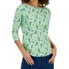 Charter Club Women's Floral Boat-Neck 3/4-Sleeve Top, Created For Macy's