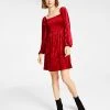 Bar III Women's Velvet Smocked Long-Sleeve Dress Created For Macy's