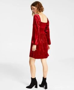Bar III Women's Velvet Smocked Long-Sleeve Dress Created For Macy's -Anne Klein Sales Store 22723240 fpx