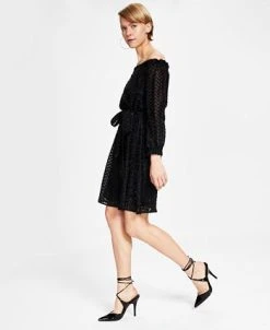 Bar III Women's Metallic Eyelash Off-The-Shoulder Dress, Created For Macy's -Anne Klein Sales Store 22723266 fpx