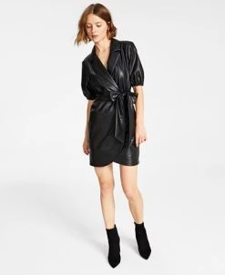 Bar III Women's Faux-Leather Faux-Wrap Dress, Created For Macy's -Anne Klein Sales Store 22723281 fpx