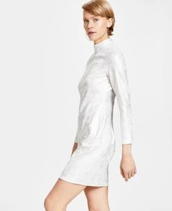 Bar III Women's Metallic Mock-Turtleneck Sheath Dress, Created For Macy's -Anne Klein Sales Store 22723317 fpx