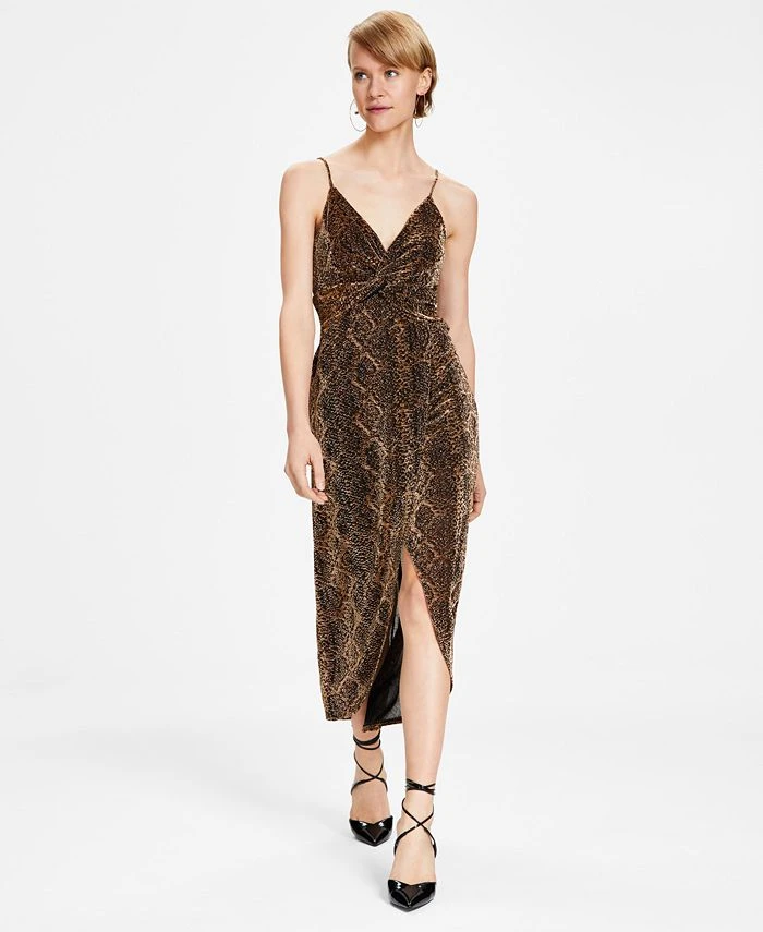 Bar III Women's Twisted Glitter-Knit Faux-Wrap Dress, Created For Macy's 1 Bar III Women's Twisted Glitter-Knit Faux-Wrap Dress, Created For Macy's