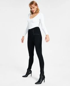 Bar III Women's Studded Waist Detail Pull-On Leggings, Created For Macy's -Anne Klein Sales Store 22724791 fpx