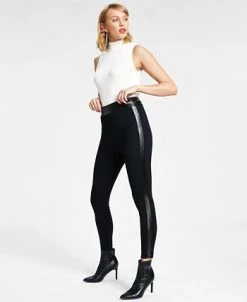 Bar III Women's Faux Leather Trim Pull-On Leggings, Created For Macy's -Anne Klein Sales Store 22724805 fpx
