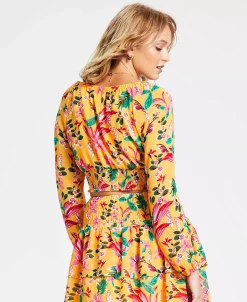 Bar III Women's Printed Long-Sleeve Scoop-Neck Top, Created For Macy's -Anne Klein Sales Store 22725161 fpx