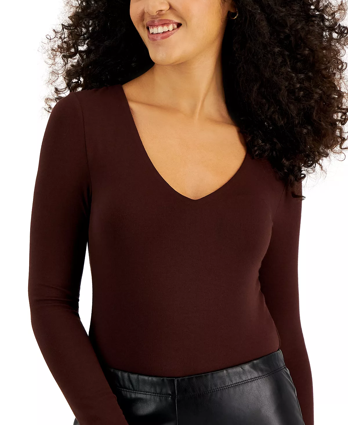 Bar III Women's Long-Sleeve V-Neck Snap-Close Bodysuit, Created For Macy's 3 Bar III Women's Long-Sleeve V-Neck Snap-Close Bodysuit, Created For Macy's - Image 3