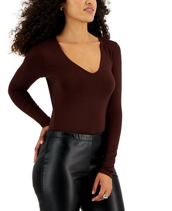 Bar III Women's Long-Sleeve V-Neck Snap-Close Bodysuit, Created For Macy's 2 Bar III Women's Long-Sleeve V-Neck Snap-Close Bodysuit, Created For Macy's - Image 2