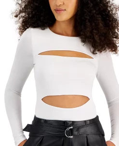 Bar III Women's Long-Sleeve Cut-Out Detail Crewneck Top, Created For Macy's -Anne Klein Sales Store 22732381 fpx
