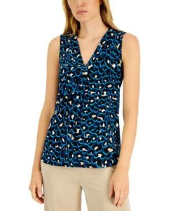 Anne Klein Women's Cheetah-Print V-Neck Sleeveless Top