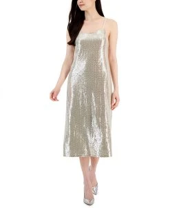 Anne Klein Women's Sleeveless Stretch Sequin Midi Slip Dress