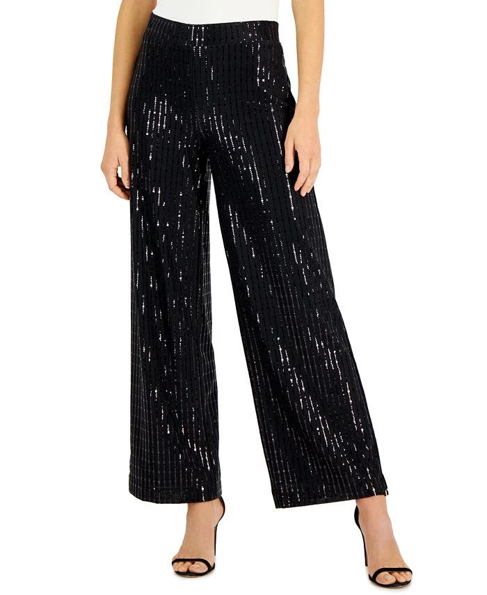 Anne Klein Women's Linear-Shine Pull-On Wide-Leg Pants 1 Anne Klein Women's Linear-Shine Pull-On Wide-Leg Pants