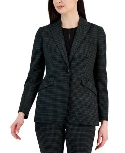 Anne Klein Women's Houndstooth One-Button Compression Blazer