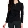 Anne Klein Women's Harmony-Knit Asymmetric Faux-Wrap Keyhole Top