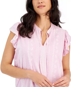 Style & Co Women's Printed Woven Flutter-Sleeve Tie-Neck Top, Created For Macy's 6 Style & Co Women's Printed Woven Flutter-Sleeve Tie-Neck Top, Created For Macy's -Anne Klein Sales Store 22737852 fpx