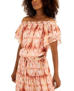 INC International Concepts Women's Foil-Print Off-The-Shoulder Top, Created For Macy's