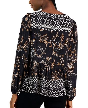 Style & Co Women's Printed V-Neck Peasant Top, Created For Macy's 2 Style & Co Women's Printed V-Neck Peasant Top, Created For Macy's - Image 2