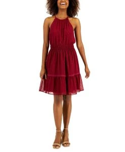 INC International Concepts Women's Clip-Dot Tiered Halter Mini Dress, Created For Macy's