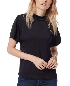 Sam Edelman Leona Braided Neckline Short Sleeve Blouse